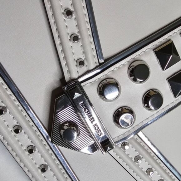 Michael Kors Large Soho Studded Leather Shoulder Bag Optic White/Silver NWOT - Picture 4 of 10